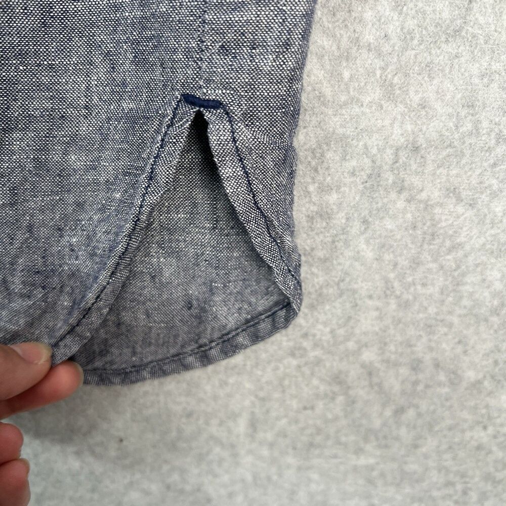 Pure Navy Blue Shirt Dress Collared Sleeveless Button Knee Length 100% Linen M - Picture 5 of 12